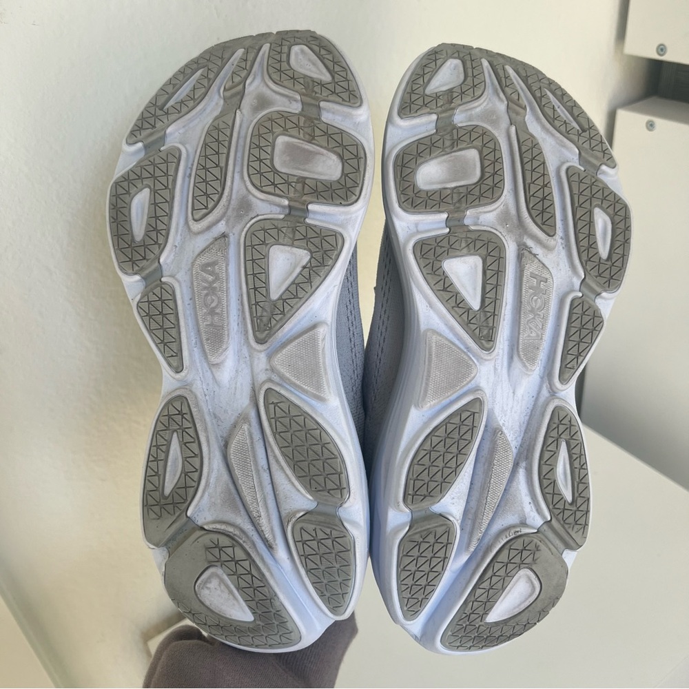 Hoka Gray and Pink Bondi 8 Sneakers in Harbor Mist / Lunar Rock - Picture 8 of 8